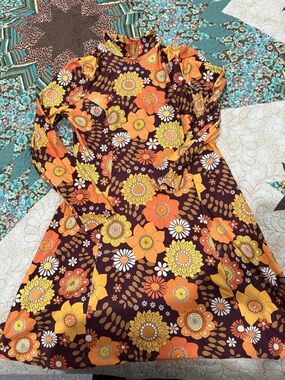 Yesterday people hand stitched psychedelic mini dress size L